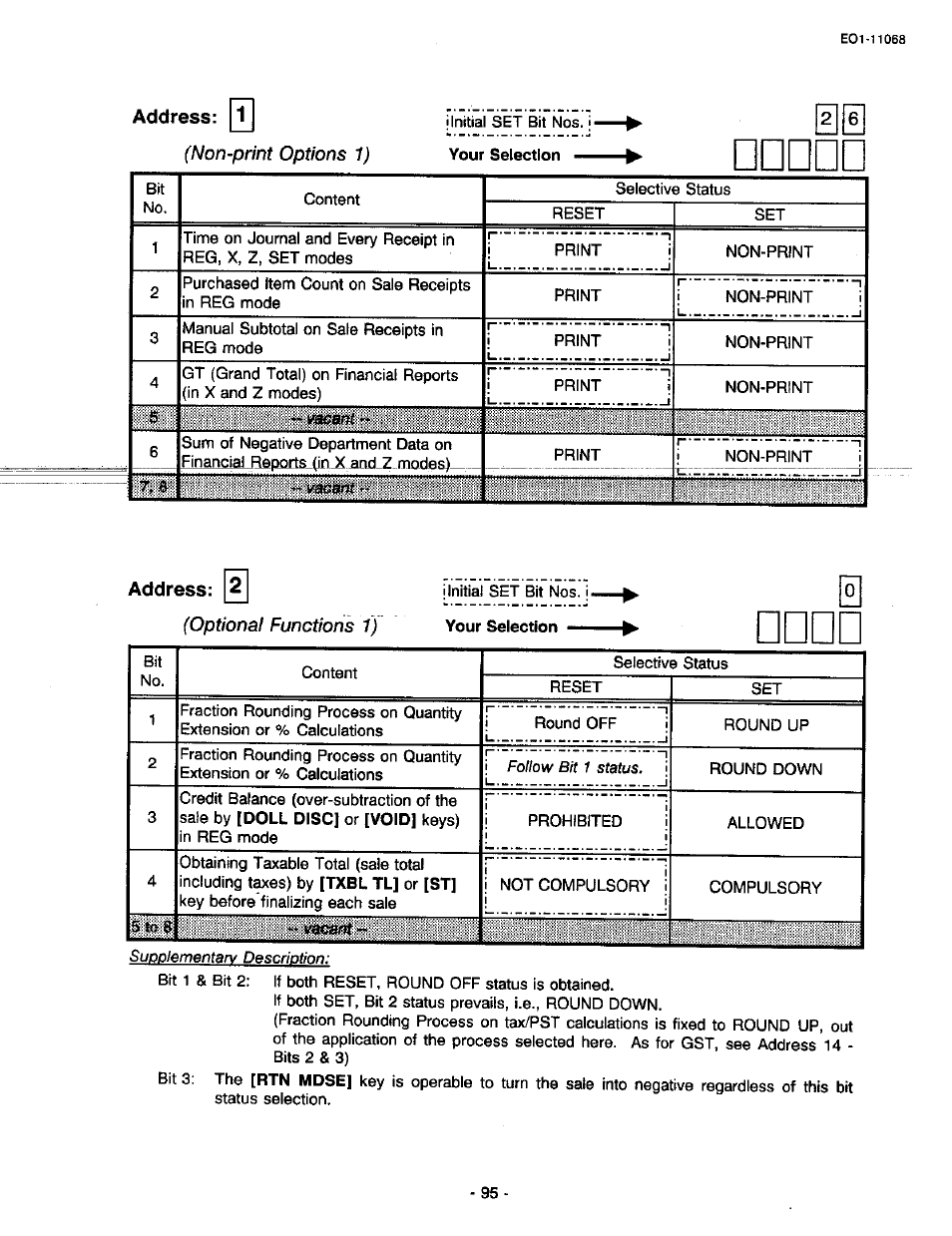 Address: |t, Address, Address 1 | Address 2, Non-print options 1), Optional functions 1) | Toshiba TEC MA-305-100 User Manual | Page 97 / 128