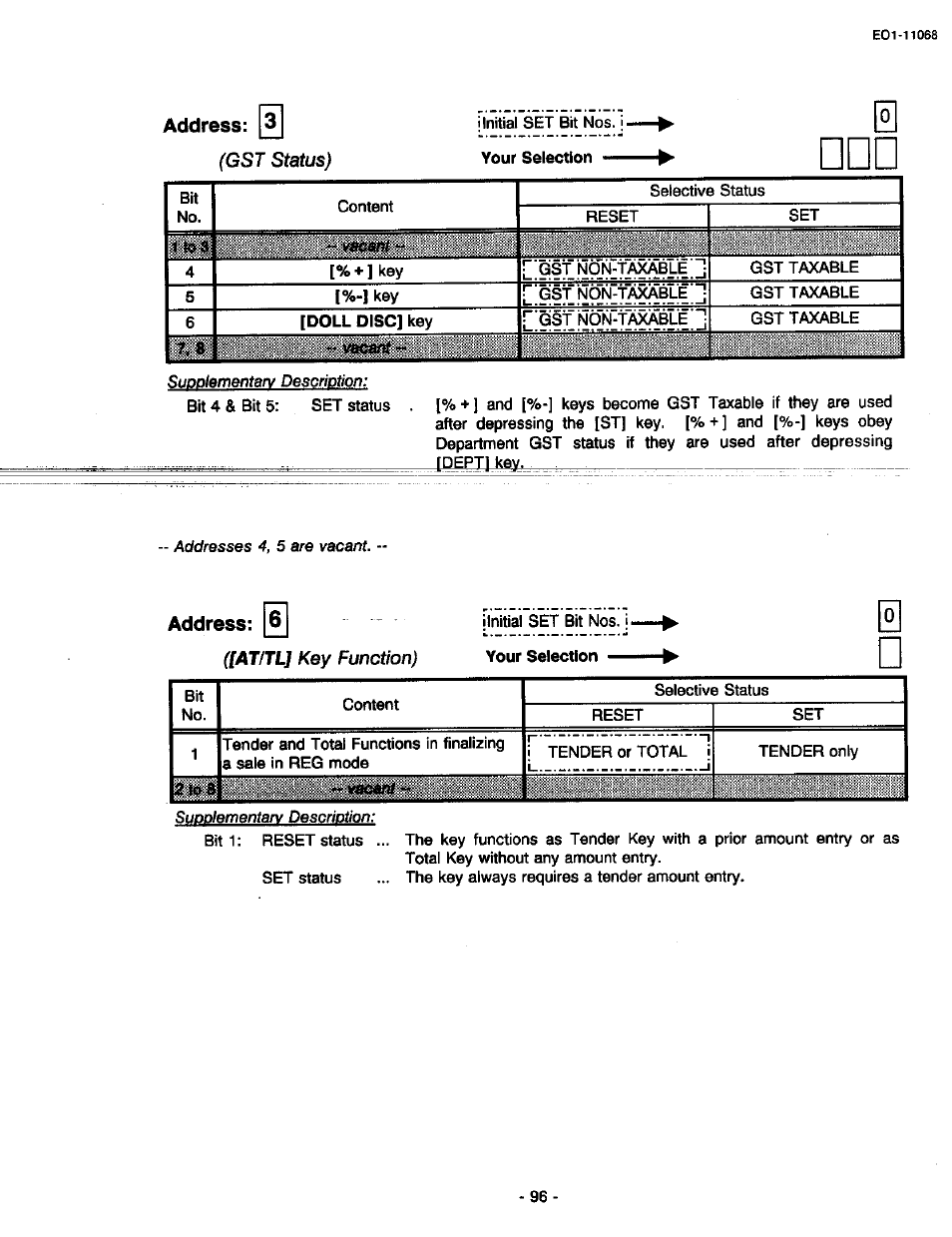 Address, Address 3 address 6, Gst status) | Key function) | Toshiba TEC MA-305-100 User Manual | Page 98 / 128