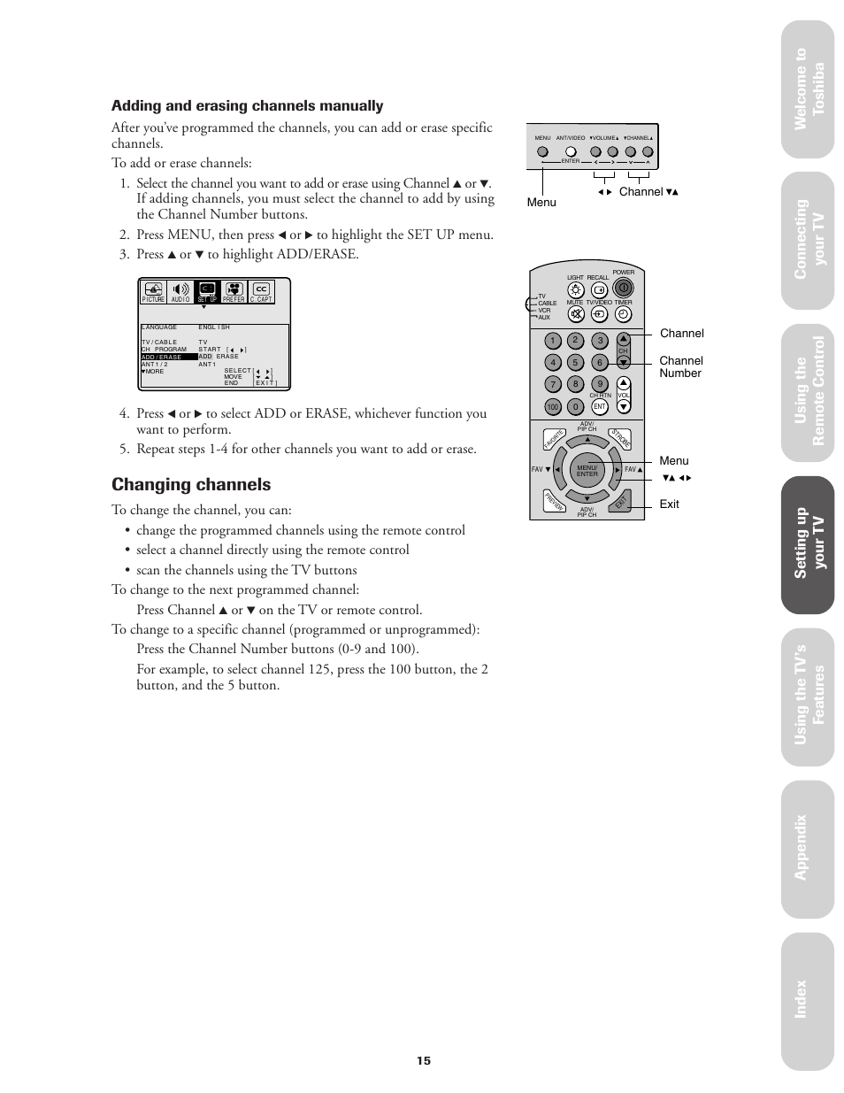 Changing channels, Ref er ence, Press | Toshiba CN32V71 User Manual | Page 21 / 46