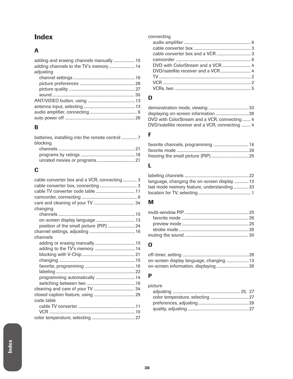 Index | Toshiba CN32V71 User Manual | Page 44 / 46