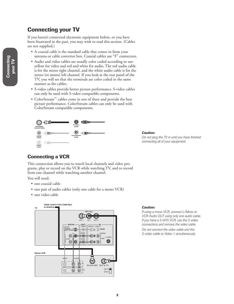 Connectilng your tv, Connecting your tv, Connecting a vcr | Connecting y our t v | Toshiba CN32V71 User Manual | Page 8 / 46