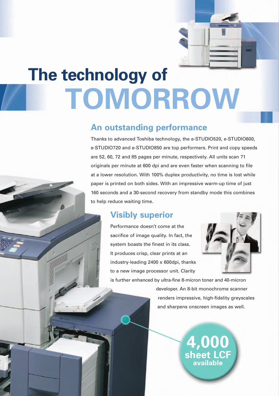 Tomorrow, The technology of, Sheet lcf | An outstanding performance, Visibly superior | Toshiba 600 User Manual | Page 4 / 8