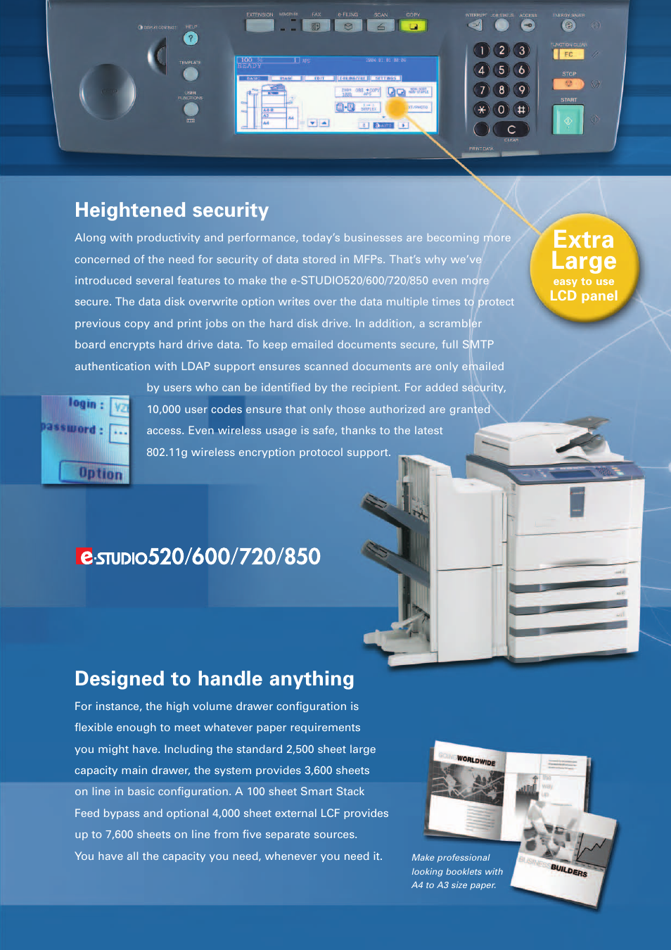 Extra large, Heightened security, Designed to handle anything | Toshiba 600 User Manual | Page 5 / 8