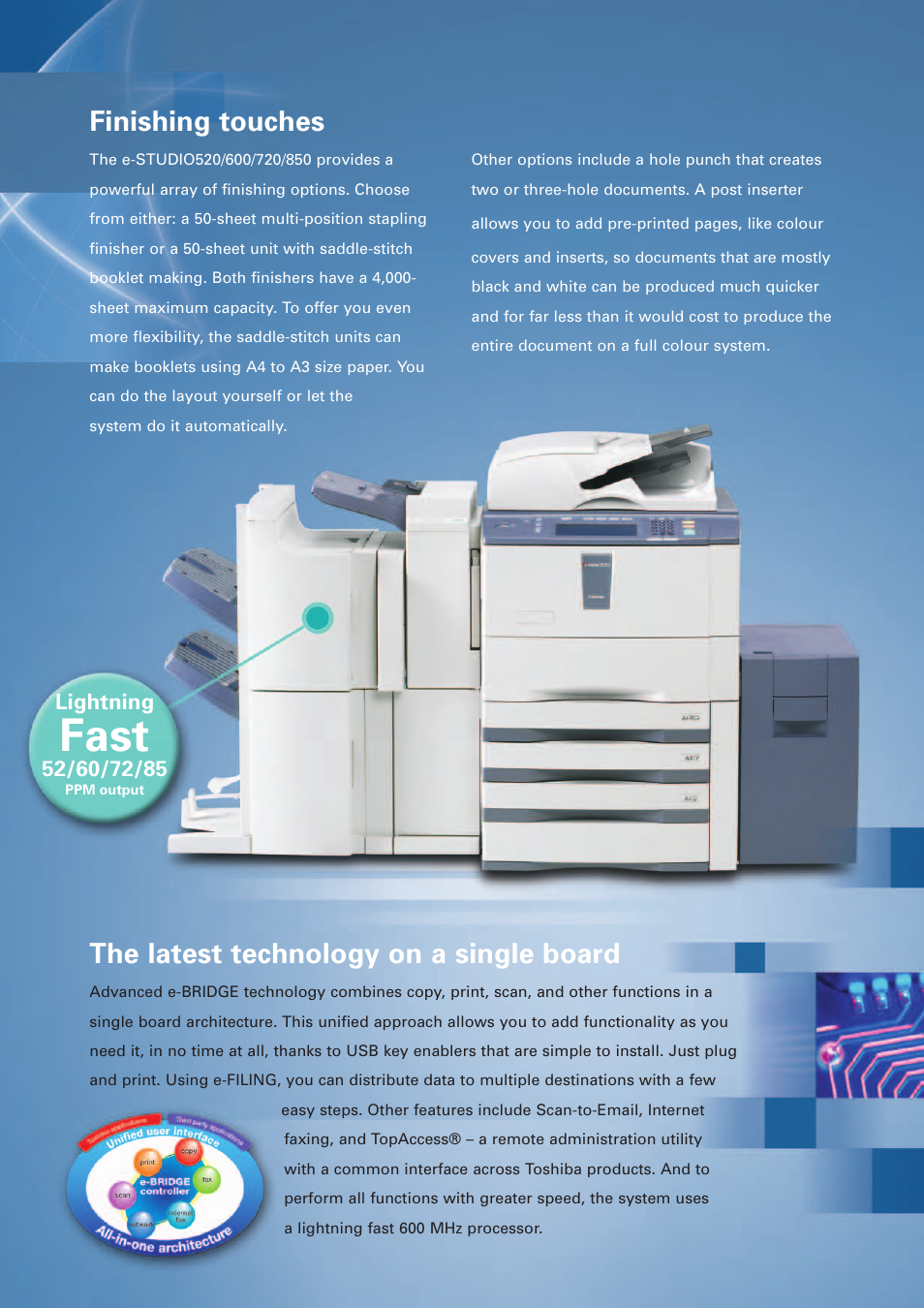 Fast, Finishing touches, The latest technology on a single board | Lightning | Toshiba 600 User Manual | Page 6 / 8