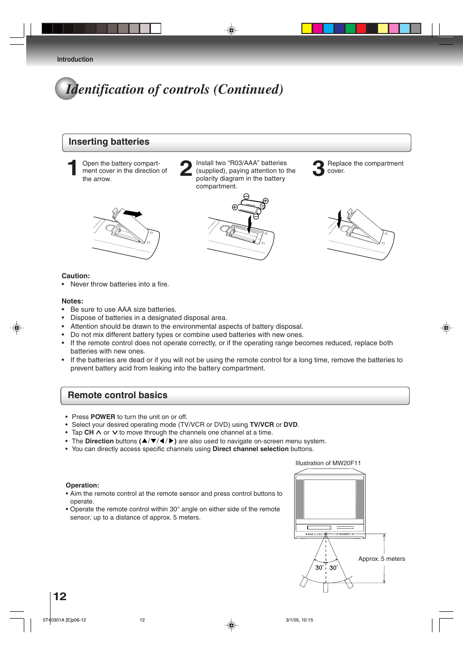 Identification of controls (continued) | Toshiba MW24F11 User Manual | Page 12 / 68