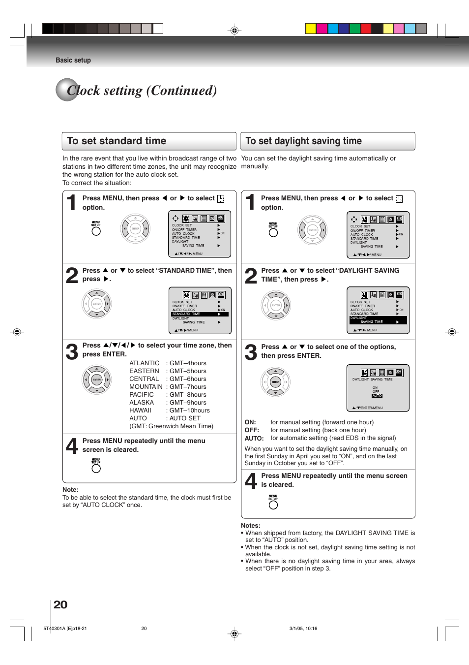 Clock setting (continued) | Toshiba MW24F11 User Manual | Page 20 / 68