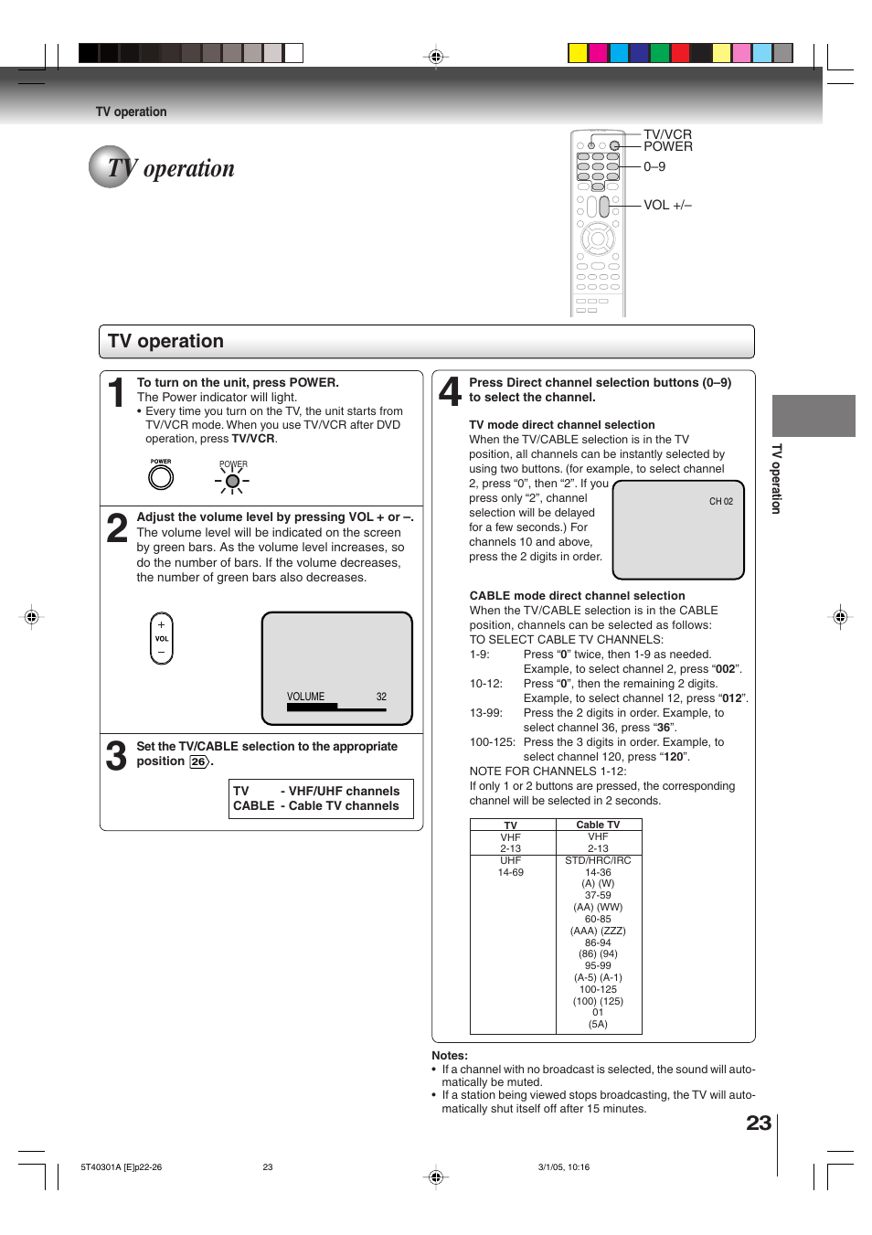 Tv operation | Toshiba MW24F11 User Manual | Page 23 / 68