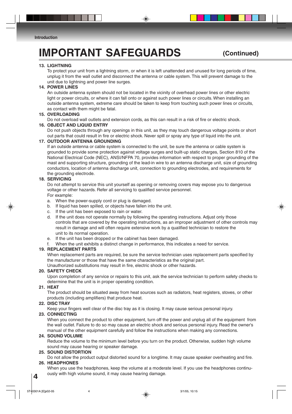 Important safeguards, Continued) | Toshiba MW24F11 User Manual | Page 4 / 68