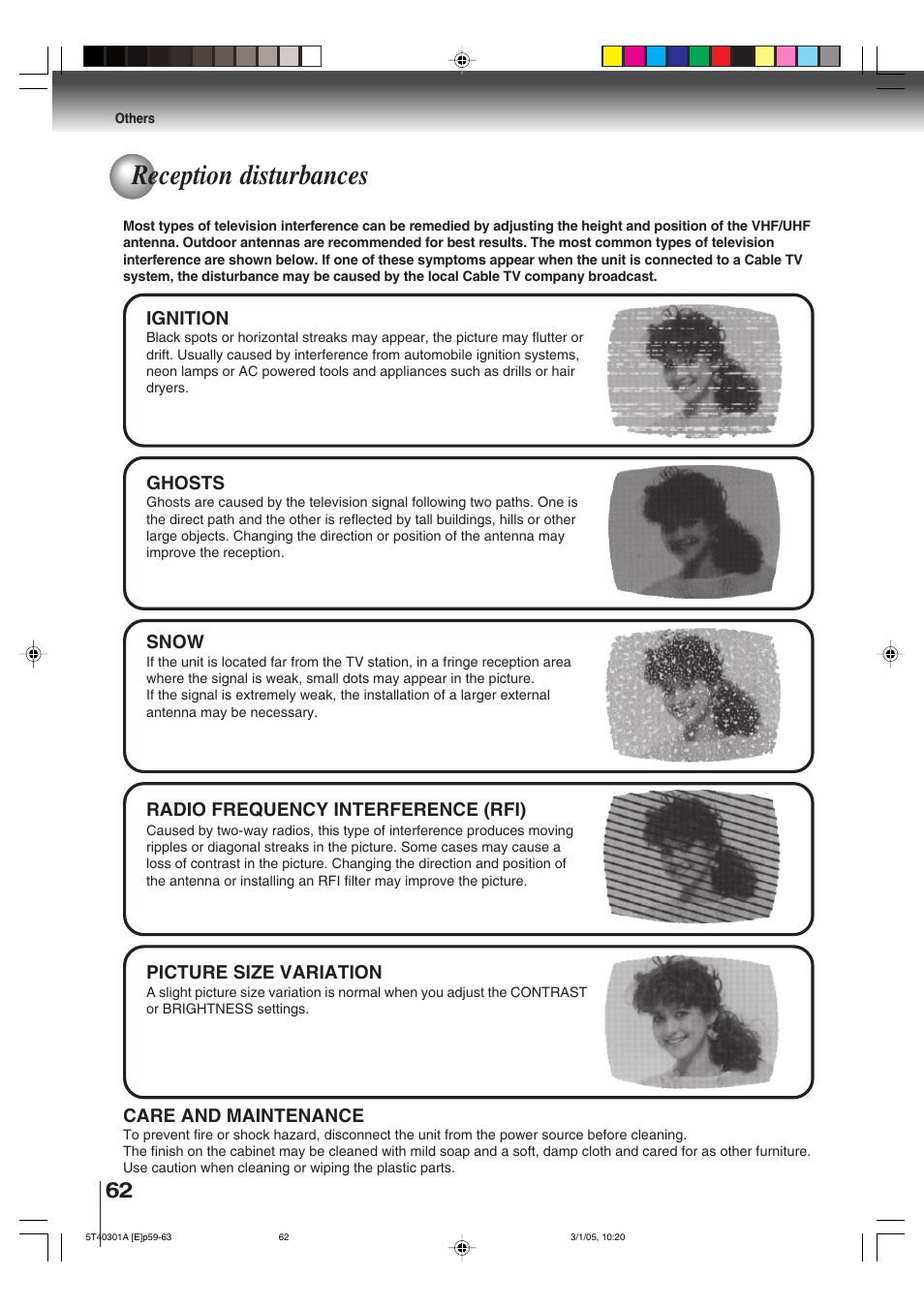 Reception disturbances | Toshiba MW24F11 User Manual | Page 62 / 68