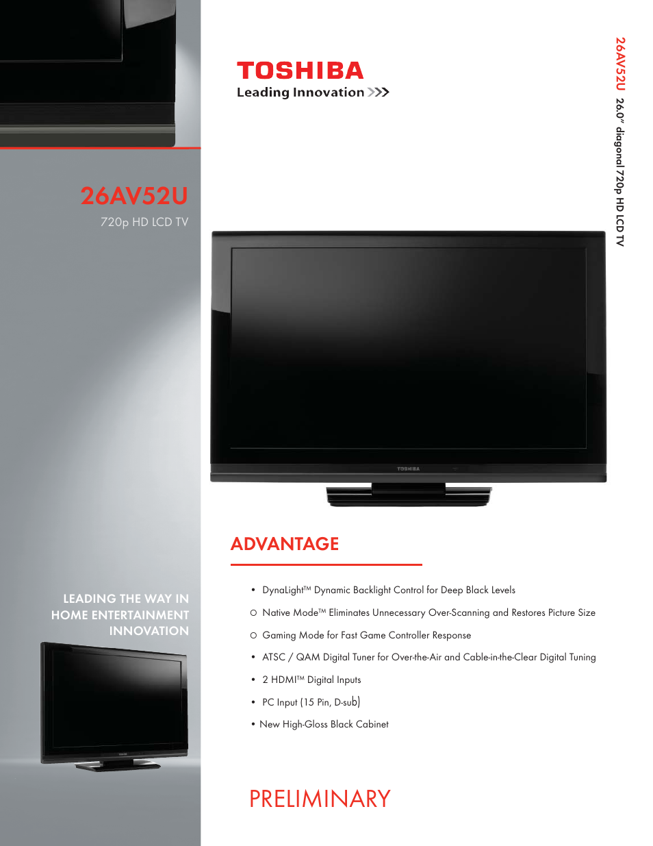 Toshiba 26AV52U User Manual | 2 pages