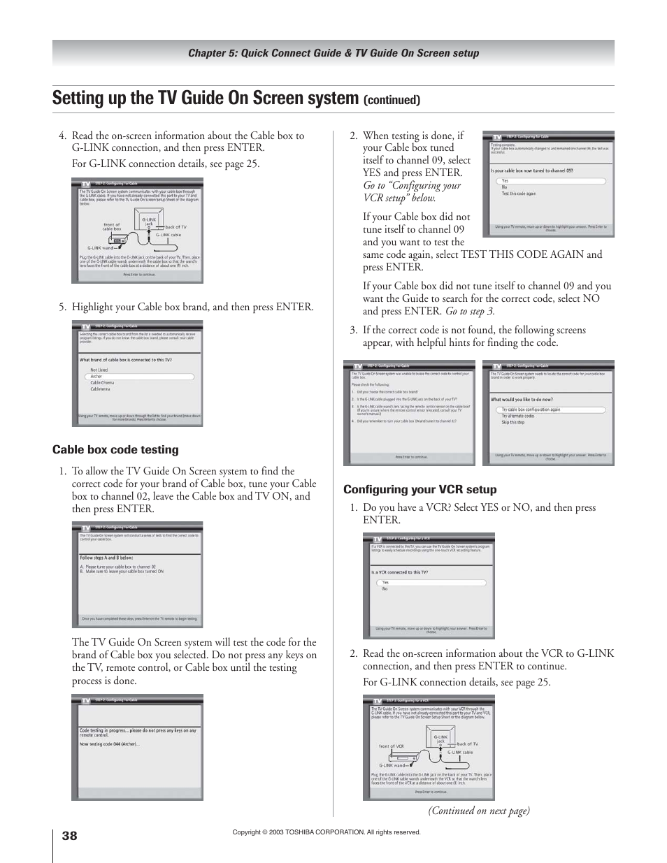 Setting up the tv guide on screen system | Toshiba 65H93 User Manual | Page 38 / 100
