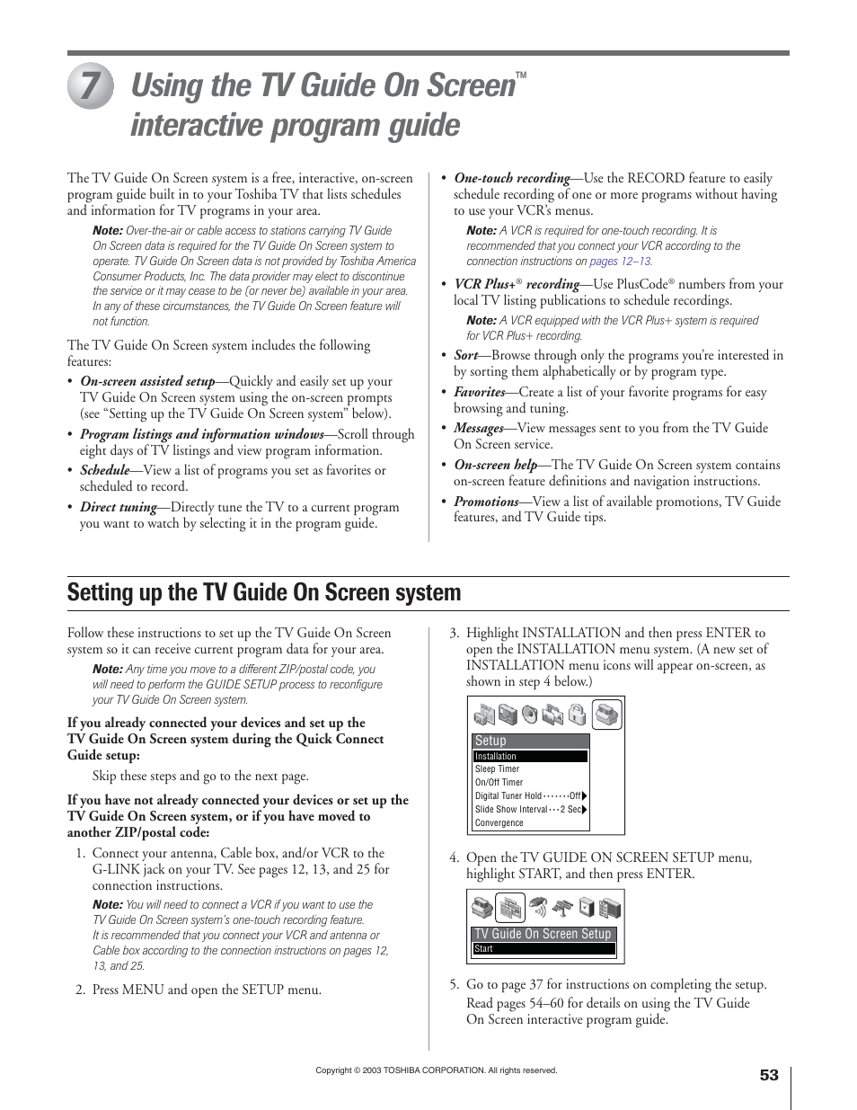 Using the tv guide on screen, Interactive program guide, Setting up the tv guide on screen system | Toshiba 65H93 User Manual | Page 53 / 100