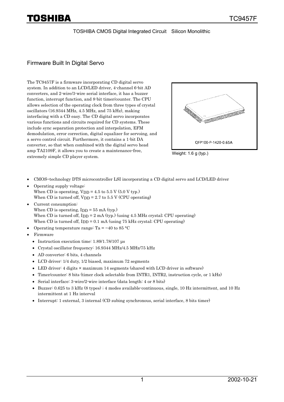 Toshiba TC9457F User Manual | 16 pages