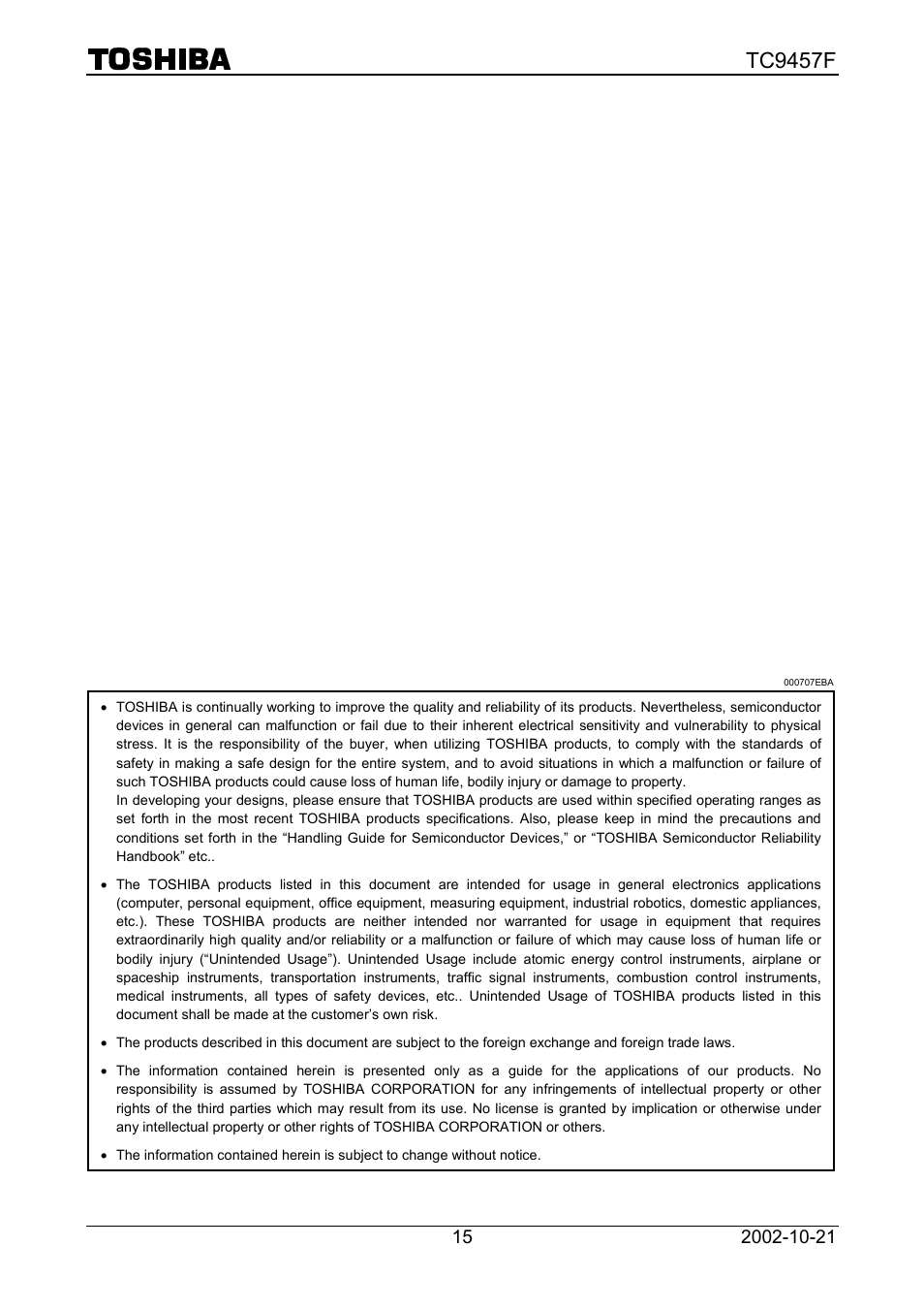Tc9457f | Toshiba TC9457F User Manual | Page 15 / 16