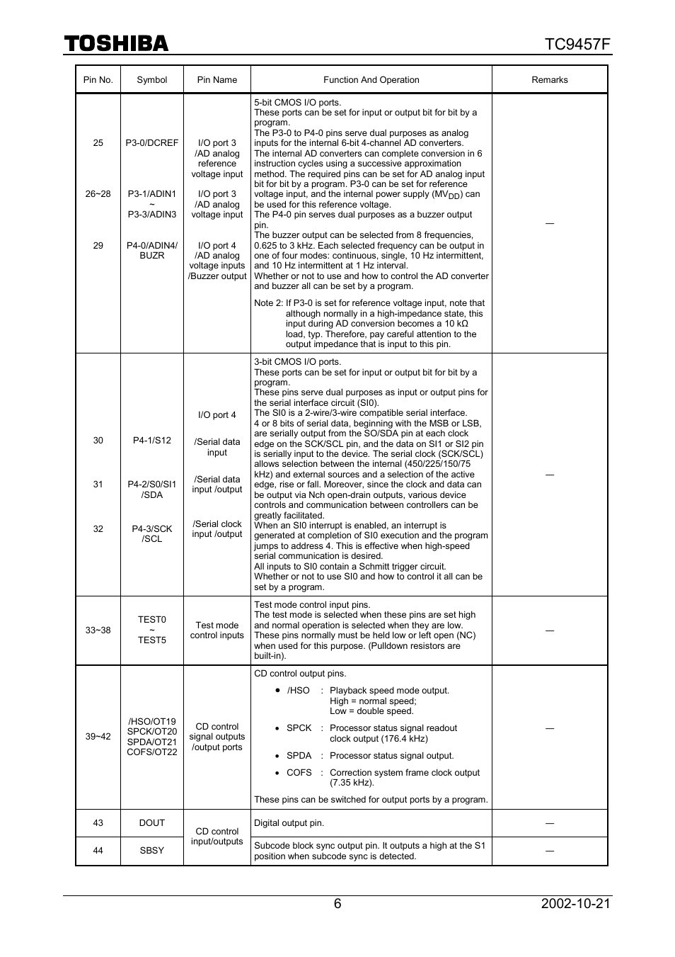 Tc9457f | Toshiba TC9457F User Manual | Page 6 / 16