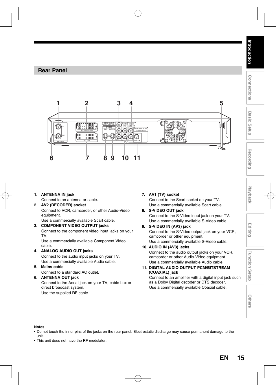 15 en, Rear panel | Toshiba D-R160SB User Manual | Page 15 / 67