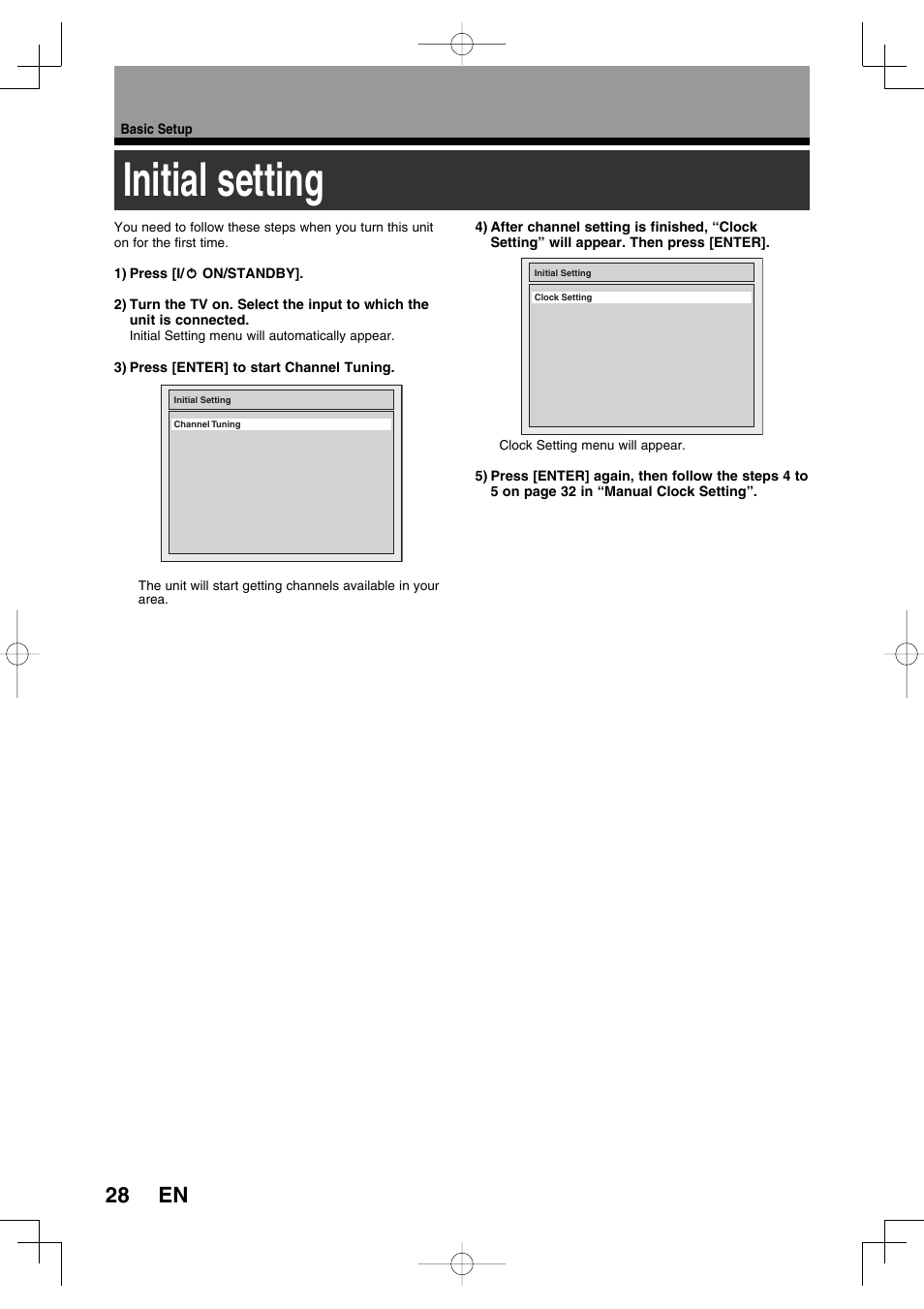 Initial setting, 28 en | Toshiba D-R160SB User Manual | Page 28 / 67