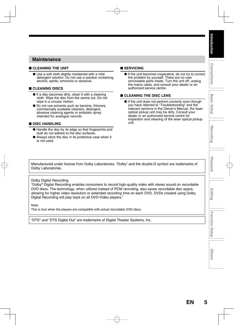 Maintenance | Toshiba D-R160SB User Manual | Page 5 / 67