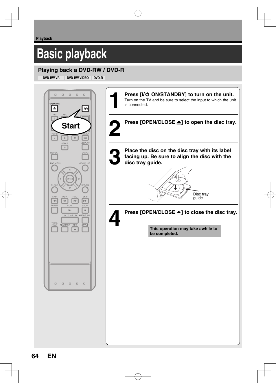 Basic playback | Toshiba D-R160SB User Manual | Page 64 / 67
