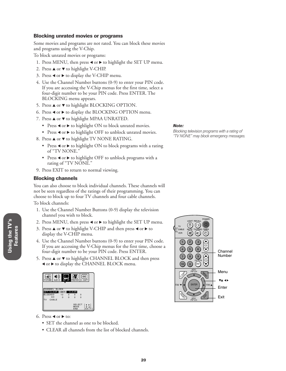 Blocking channels, Press | Toshiba CN36V51 User Manual | Page 26 / 42