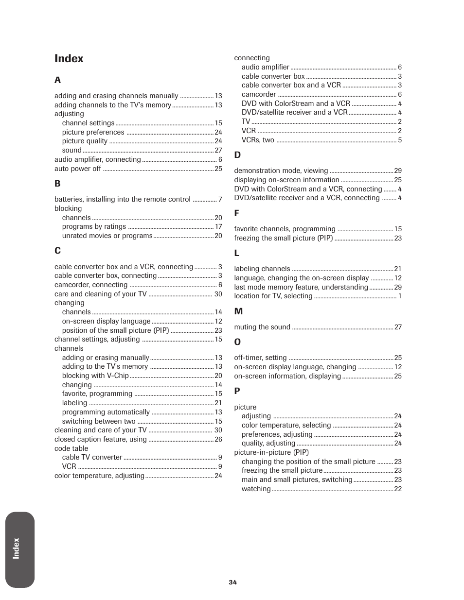 Index | Toshiba CN36V51 User Manual | Page 40 / 42