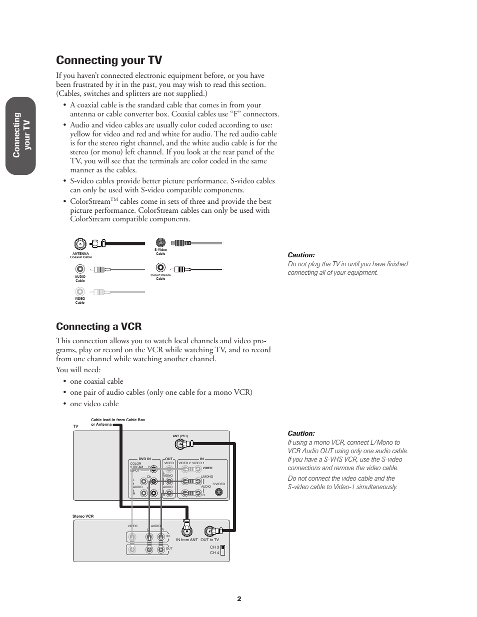 Connecting your tv, Connecting a vcr, Connecting y our t v | Toshiba CN36V51 User Manual | Page 8 / 42