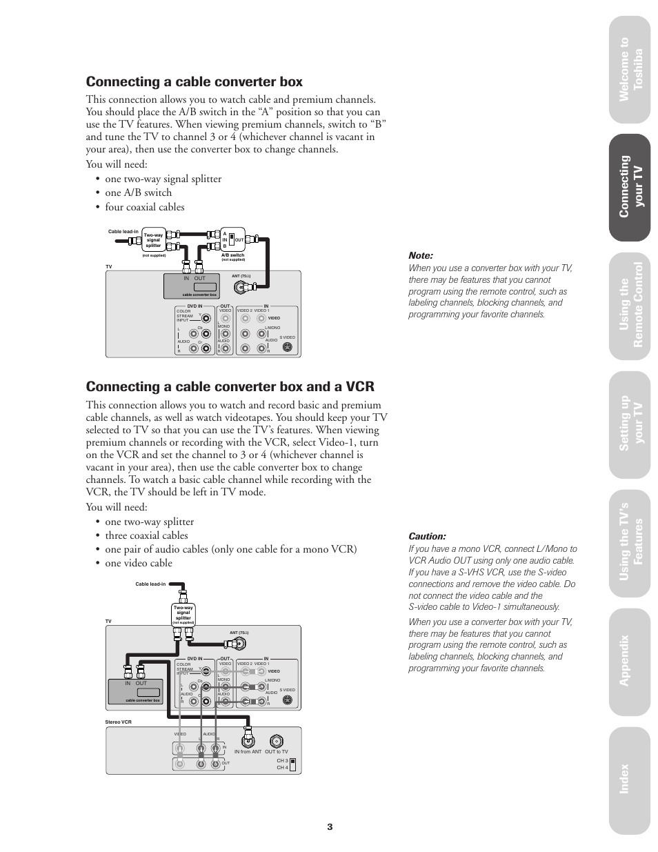 Cable converter box, and a vcr, Connecting a cable converter box, Connecting a cable converter box and a vcr | Ref er ence | Toshiba CN36V51 User Manual | Page 9 / 42