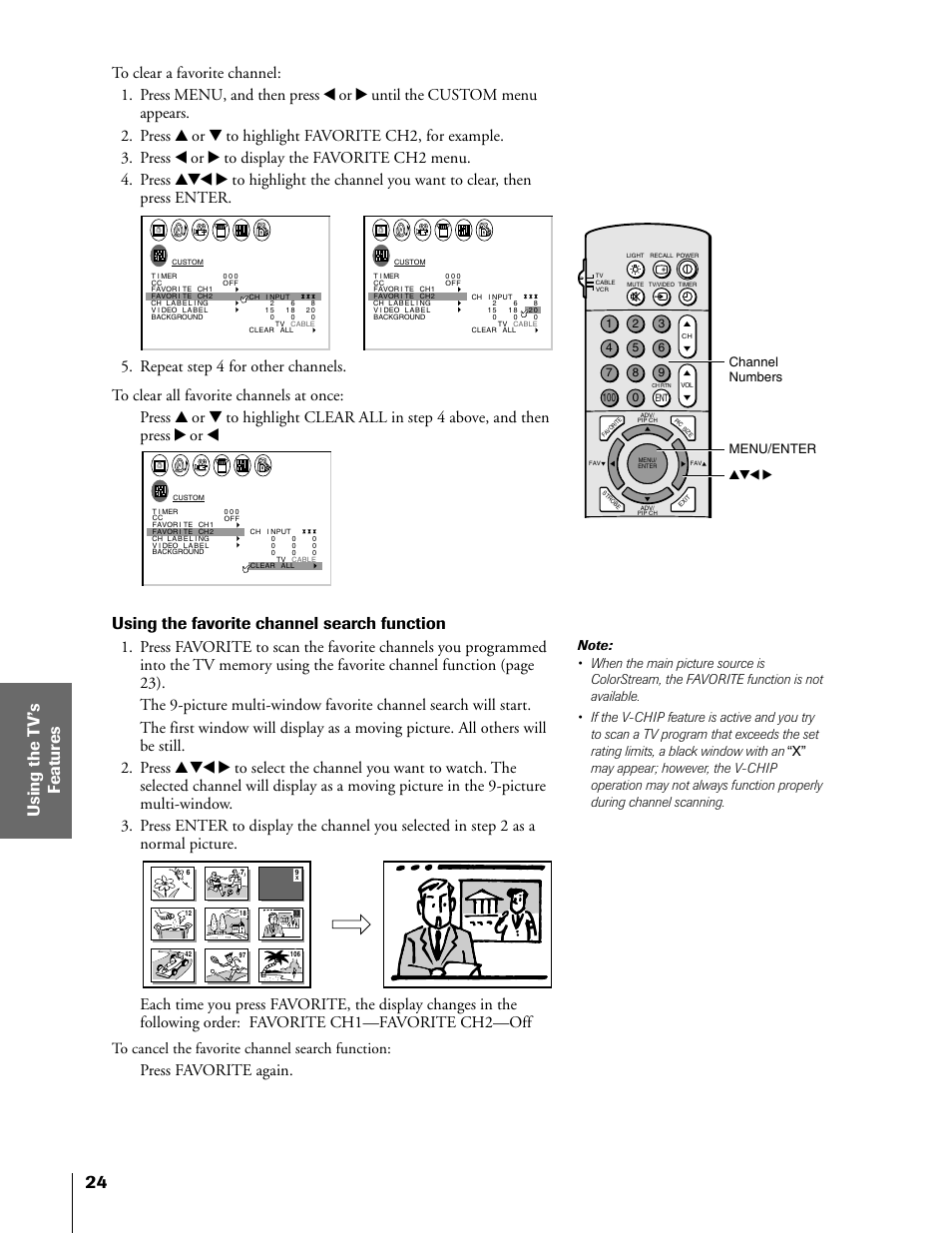 Using the favorite channel search function, Press favorite again | Toshiba TheaterView 43H71 User Manual | Page 24 / 52