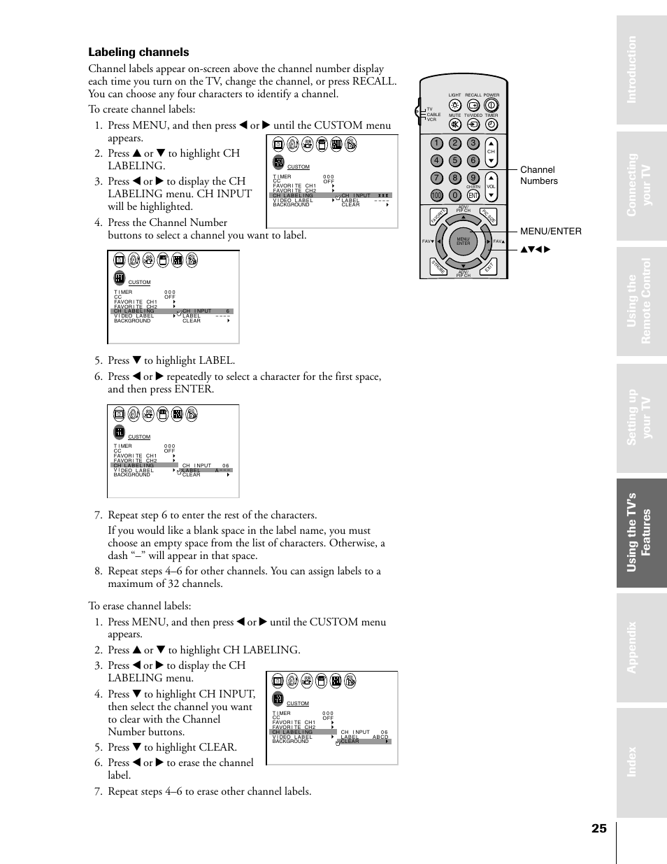 Labeling channels | Toshiba TheaterView 43H71 User Manual | Page 25 / 52