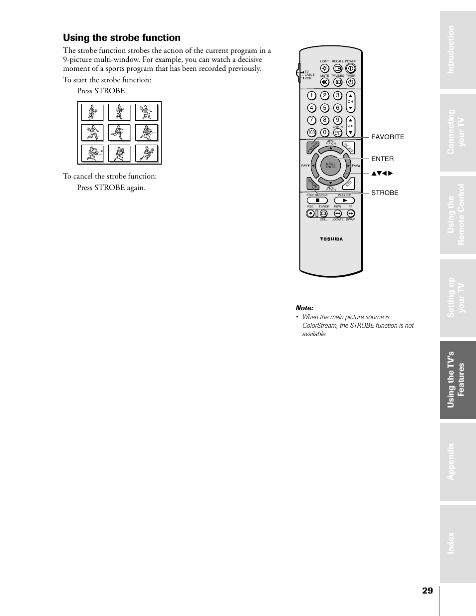 Using the strobe function | Toshiba TheaterView 43H71 User Manual | Page 29 / 52