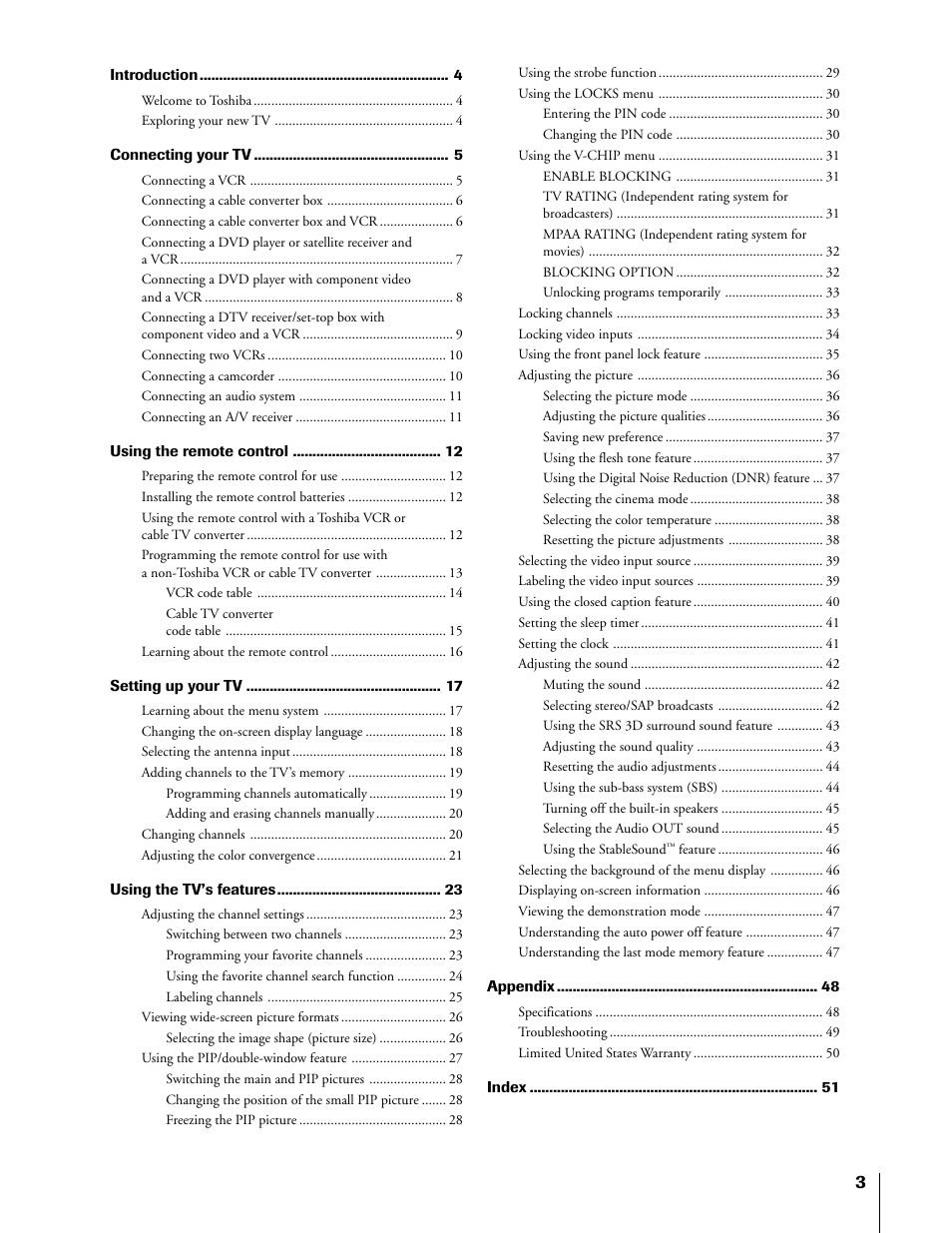 Toshiba TheaterView 43H71 User Manual | Page 3 / 52