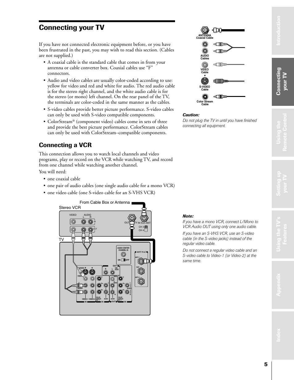 Connecting your tv, Connecting a vcr | Toshiba TheaterView 43H71 User Manual | Page 5 / 52