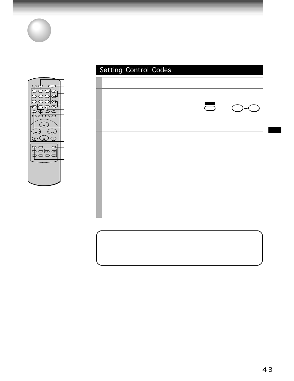 Additional information, Multi brand remote control, Setting control codes | Prog, Number buttons | Toshiba W-706 User Manual | Page 43 / 49
