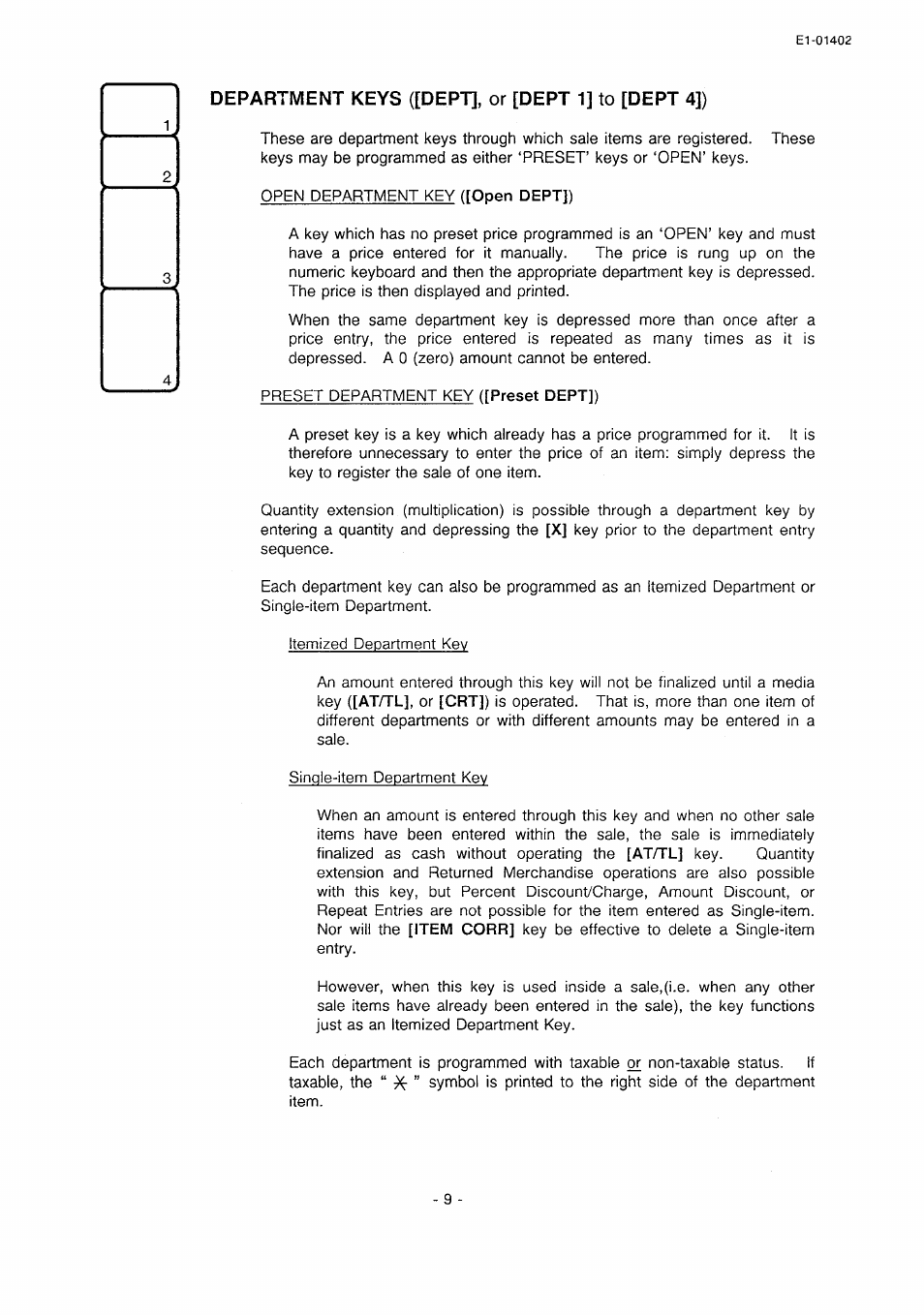 Department keys ([dept|, or [dept 1] to [dept 4]) | Toshiba TEC MA-71 User Manual | Page 12 / 55