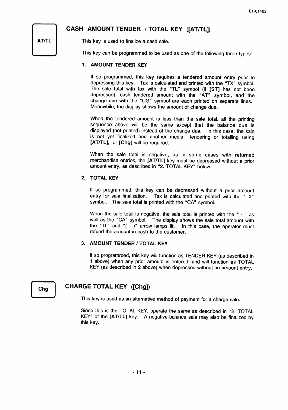 Cash amount tender / total key ([at/tl]), Charge total key ([chg]) | Toshiba TEC MA-71 User Manual | Page 14 / 55