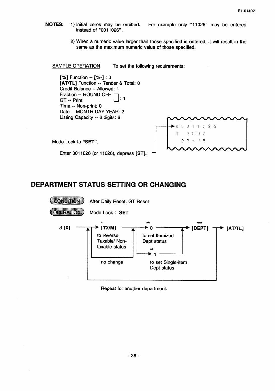 Department status setting or changing | Toshiba TEC MA-71 User Manual | Page 39 / 55