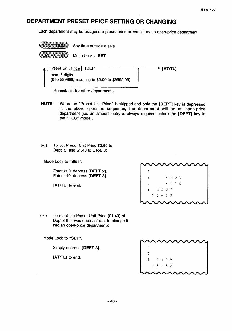Department preset price setting or changing | Toshiba TEC MA-71 User Manual | Page 43 / 55
