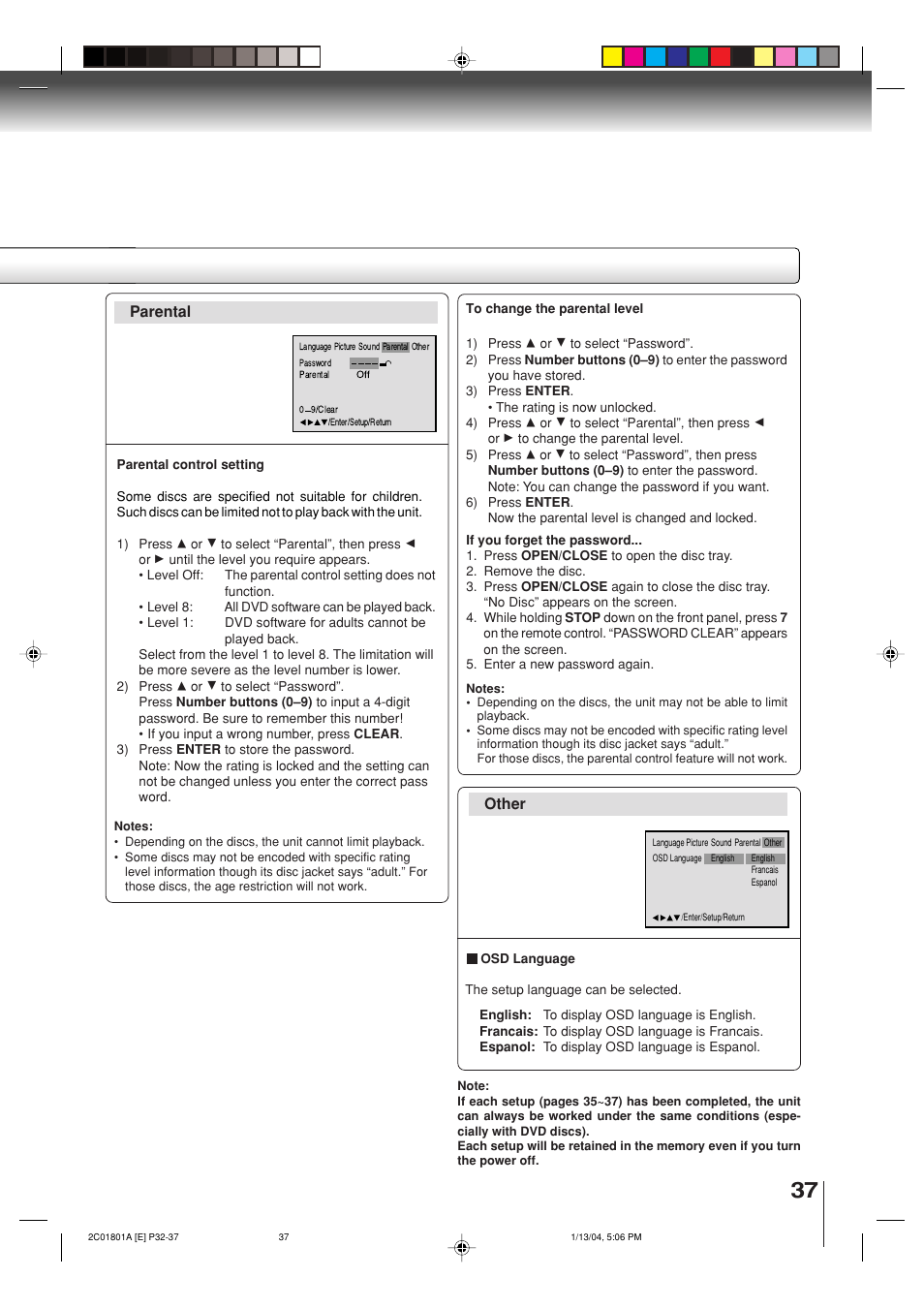 Parental other | Toshiba SD-3860SC User Manual | Page 37 / 44