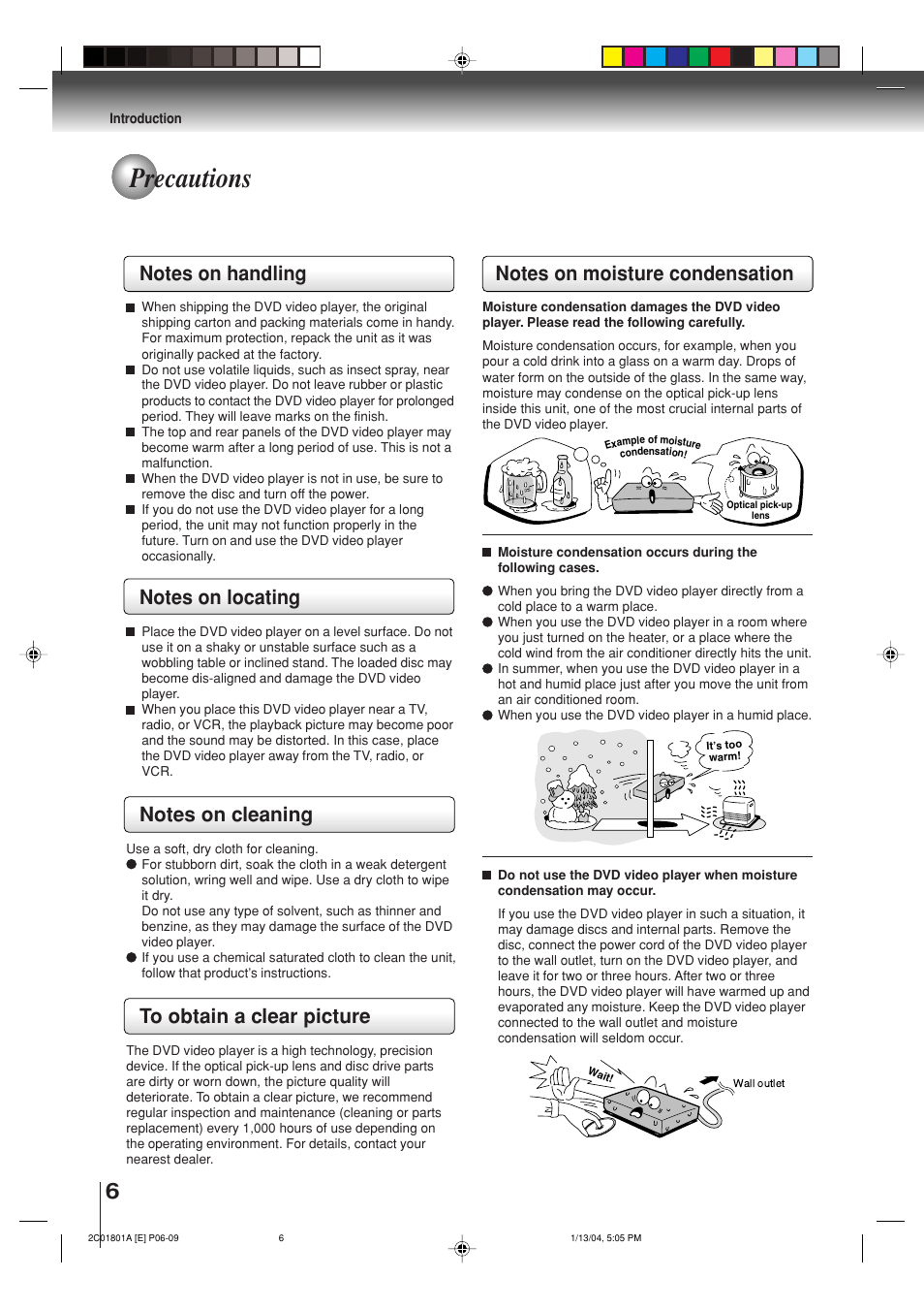 Precautions | Toshiba SD-3860SC User Manual | Page 6 / 44
