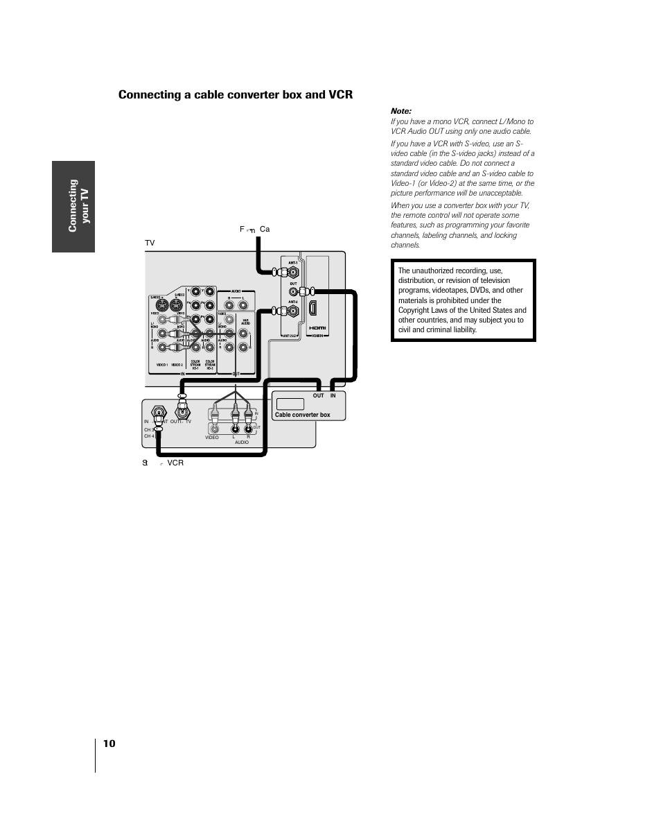 Cable box & vcr, Connecting a cable converter box and vcr | Toshiba 46HM84 User Manual | Page 10 / 71