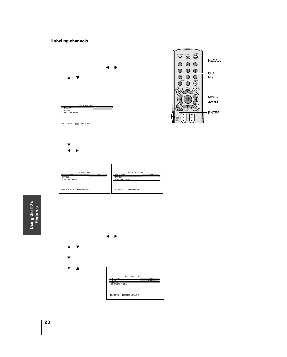 Labeling channels | Toshiba 46HM84 User Manual | Page 28 / 71