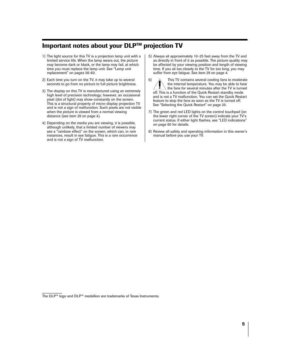 Projection tv | Toshiba 46HM84 User Manual | Page 5 / 71