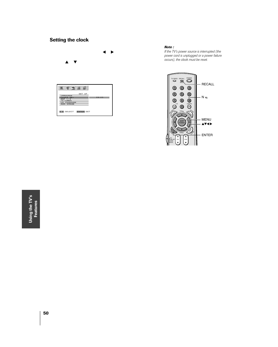 Setting the clock | Toshiba 46HM84 User Manual | Page 50 / 71