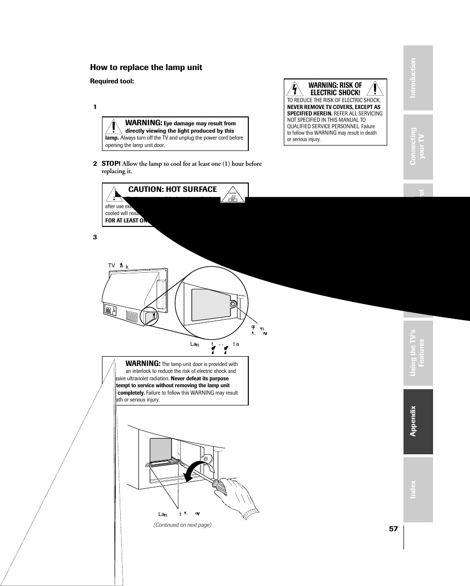 How to replace the lamp unit | Toshiba 46HM84 User Manual | Page 57 / 71