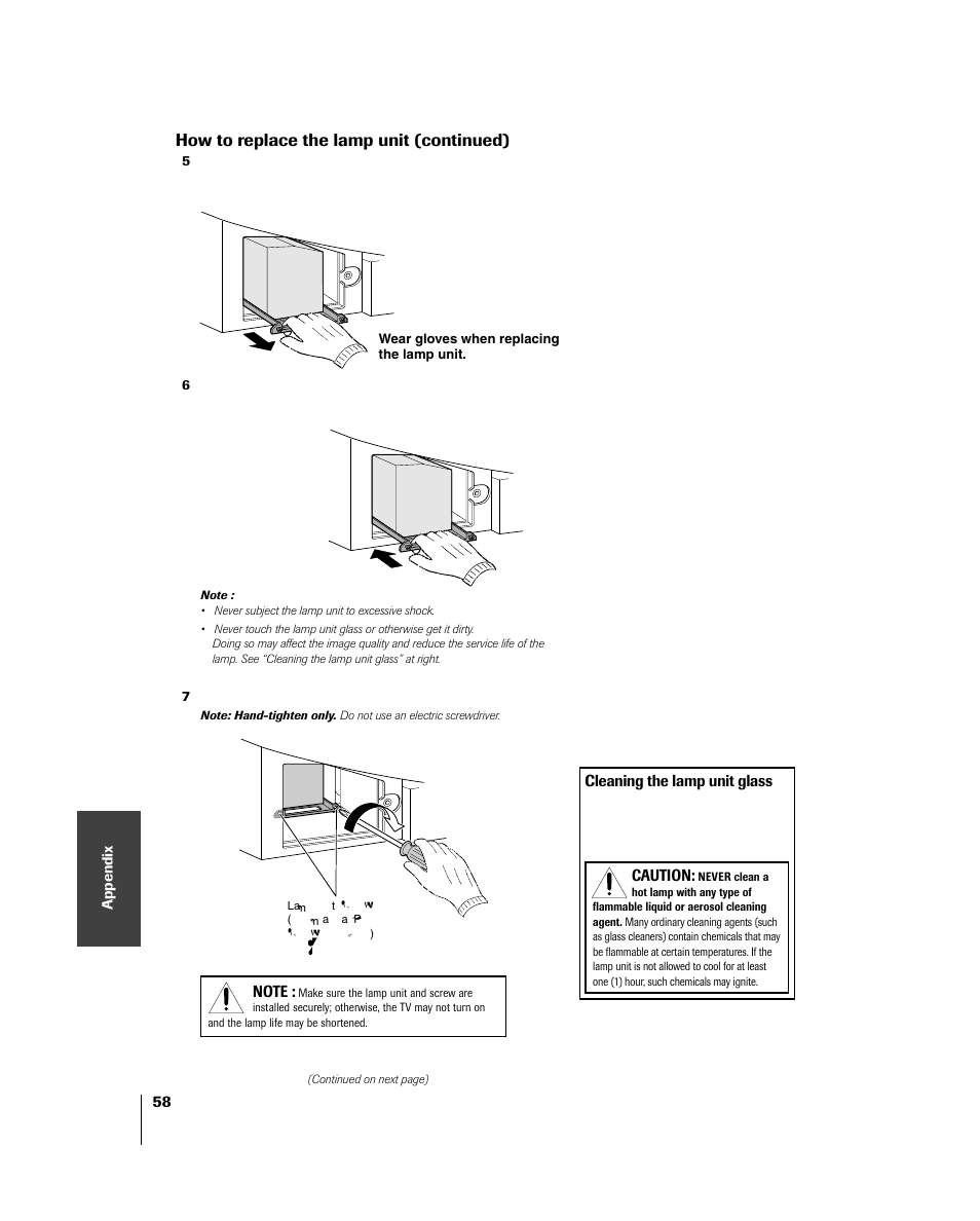 How to replace the lamp unit (continued) | Toshiba 46HM84 User Manual | Page 58 / 71