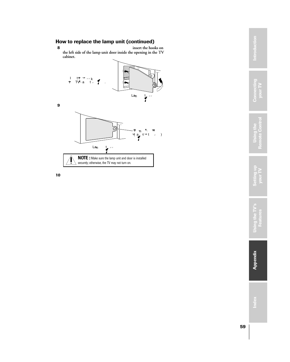 How to replace the lamp unit (continued) | Toshiba 46HM84 User Manual | Page 59 / 71