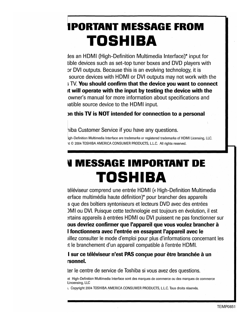 Toshiba 46HM84 User Manual | Page 68 / 71