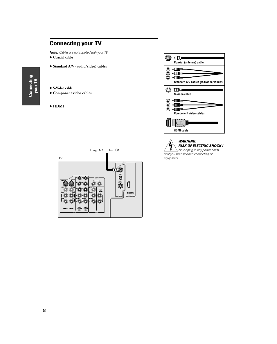 Connections, Antenna / cable, Connecting your tv | Toshiba 46HM84 User Manual | Page 8 / 71