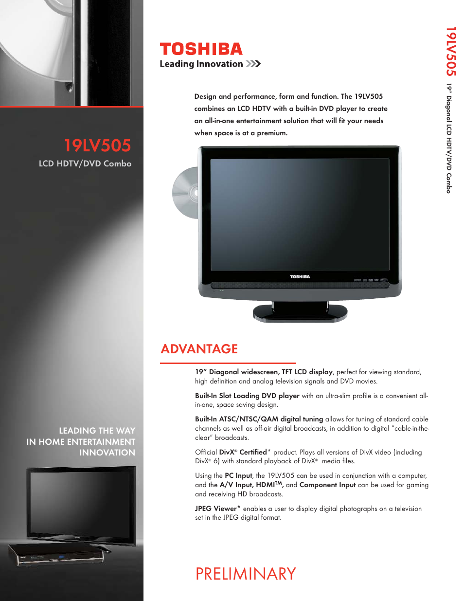 Toshiba 19LV505 User Manual | 2 pages