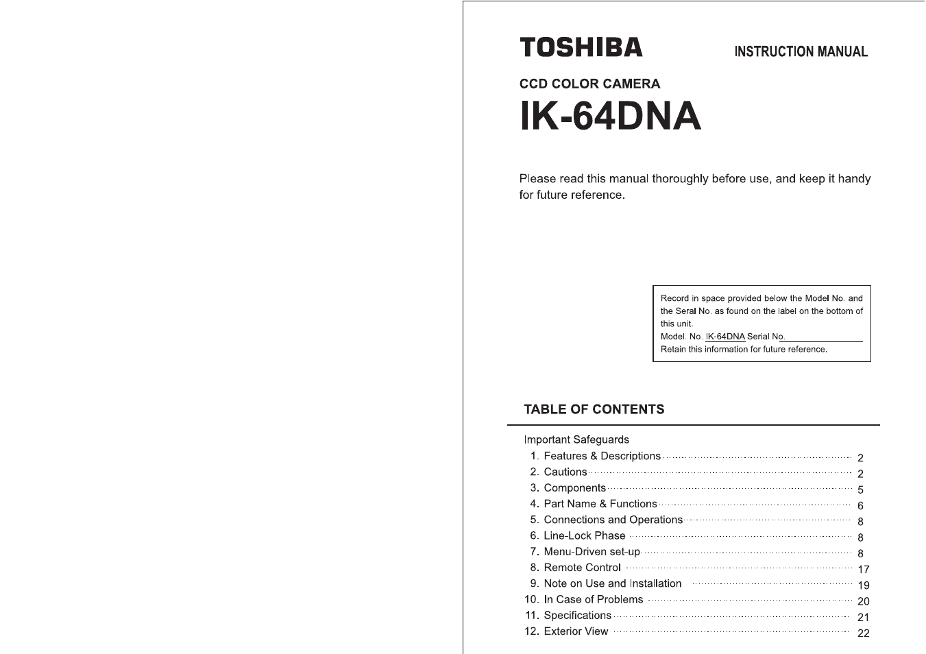 Toshiba IK-64DNA User Manual | 14 pages